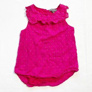 Bright Pink Metallic Dot Ruffle Neck Girls Sleeveless Top By A.T.U.N size 5-6 Y